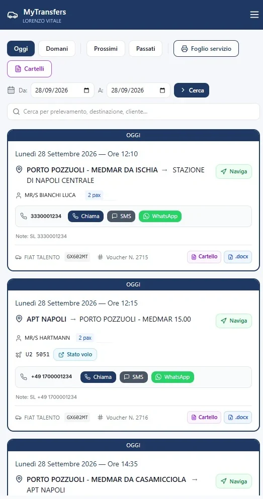 Portale autisti dal telefono: i servizi del giorno